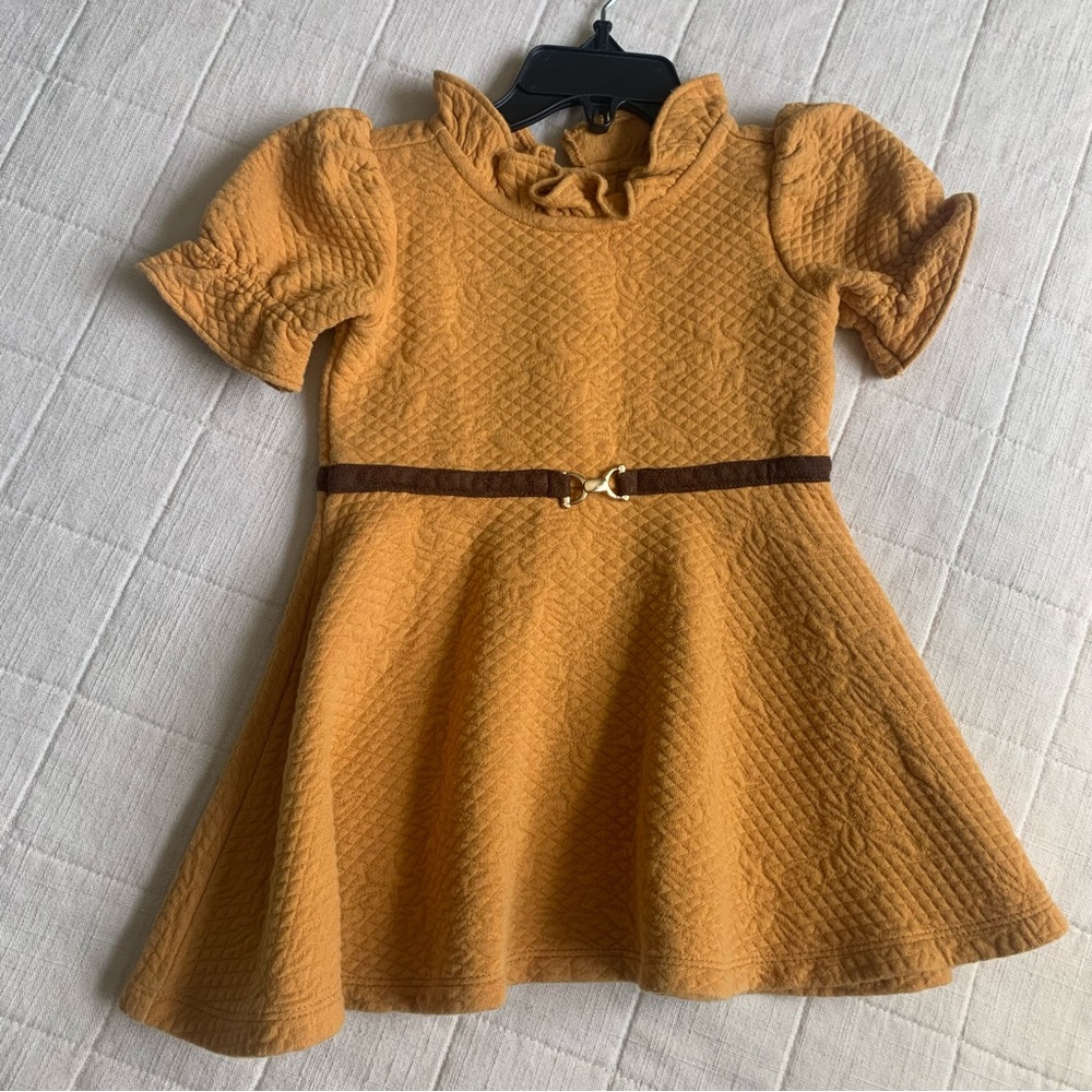 Janie and Jack Mustard Yellow Textured Dress with Brown Belt